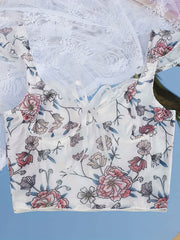Floral Lace Push Up Bra with Bow Tie Detail Sexy Lingerie