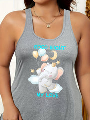 Elephant Print Scoop Neck Tank Sleep Dress
