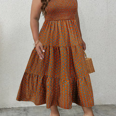 Boho Dress Women's Plus Allover Print Smock Tube Dress