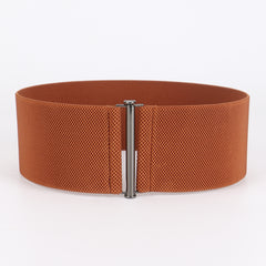 Women Elastic Waist Belt Metal Buckle Solid Wide Corset Belt