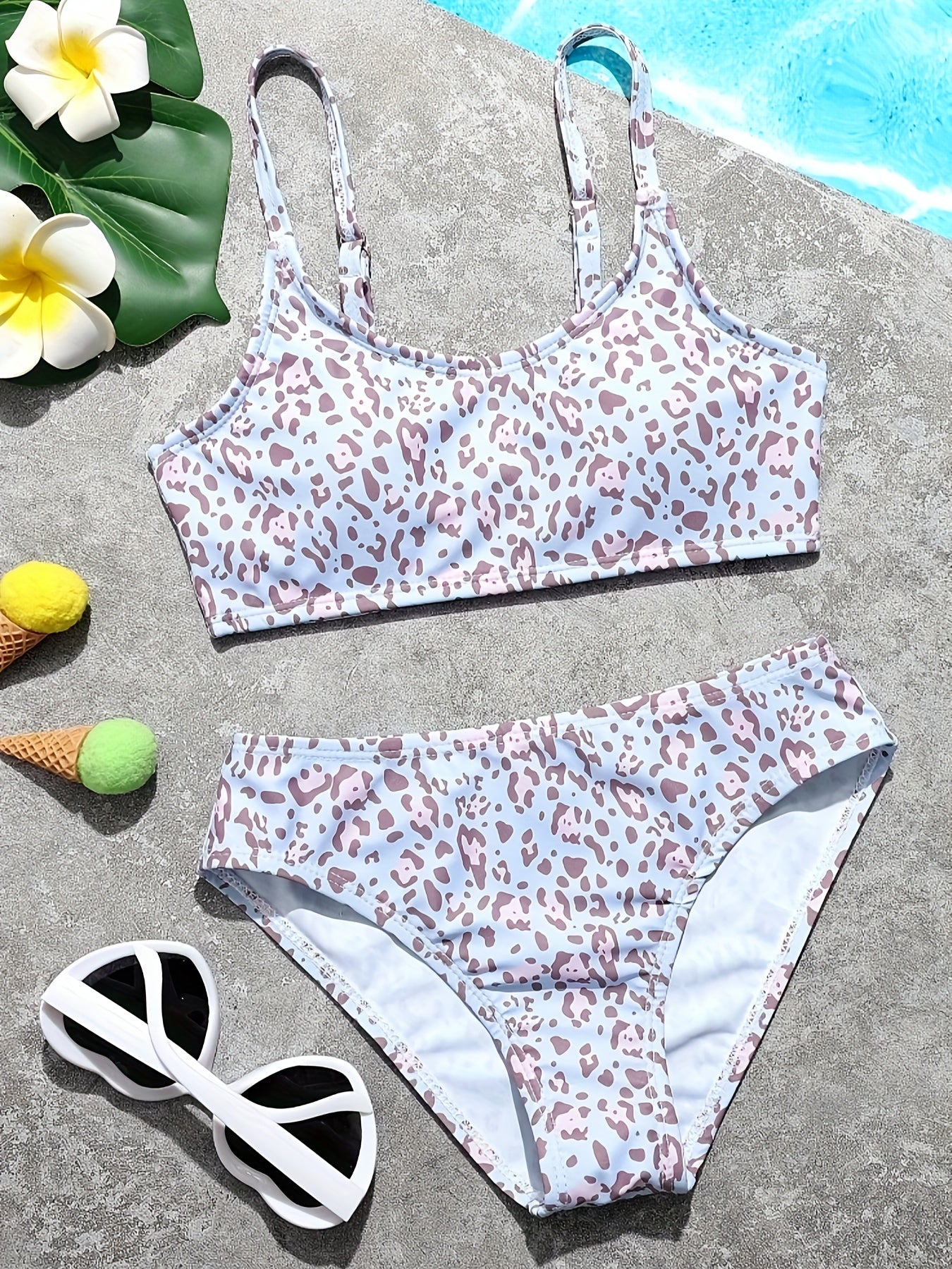 Leopard Print Bikini Set Girls Bathing Suit Summer Beach Vacation Gift