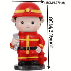 Firefighter Figurine Red Resin Crafted Doll Fire Truck Gear Christmas Gift Decor