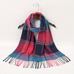 Red Plaid Scarf Tassel Vintage Shawl Outdoor Sunscreen Head Wrap