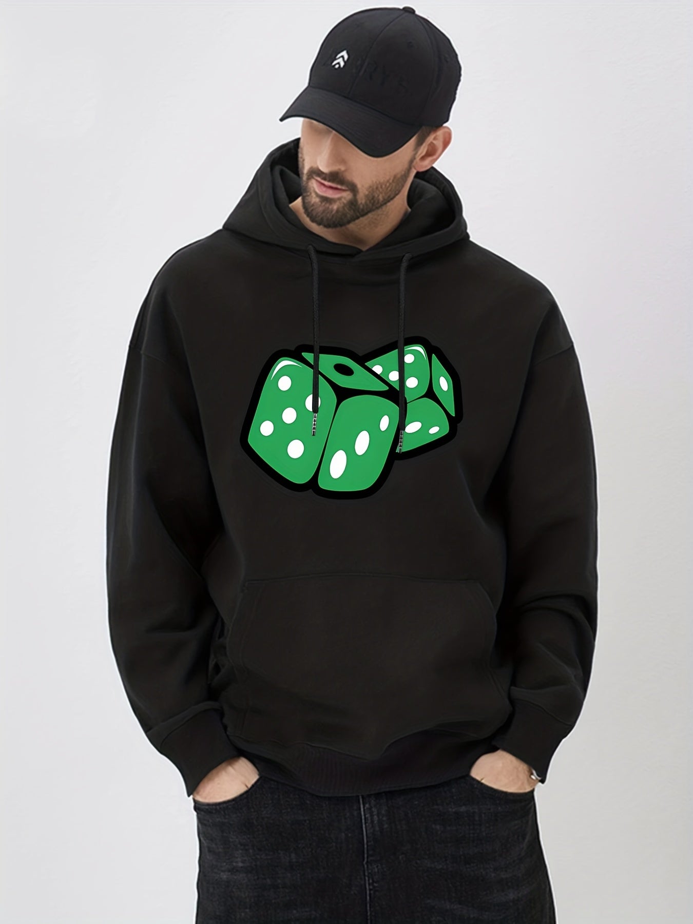 Cartoon Dice Print Hoodie Men's Graphic Pullover Hooded Sweatshirt