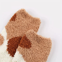 6 Pairs Girls Kids Fleece Warm Socks Car Paw Pattern Crew Socks for Winter