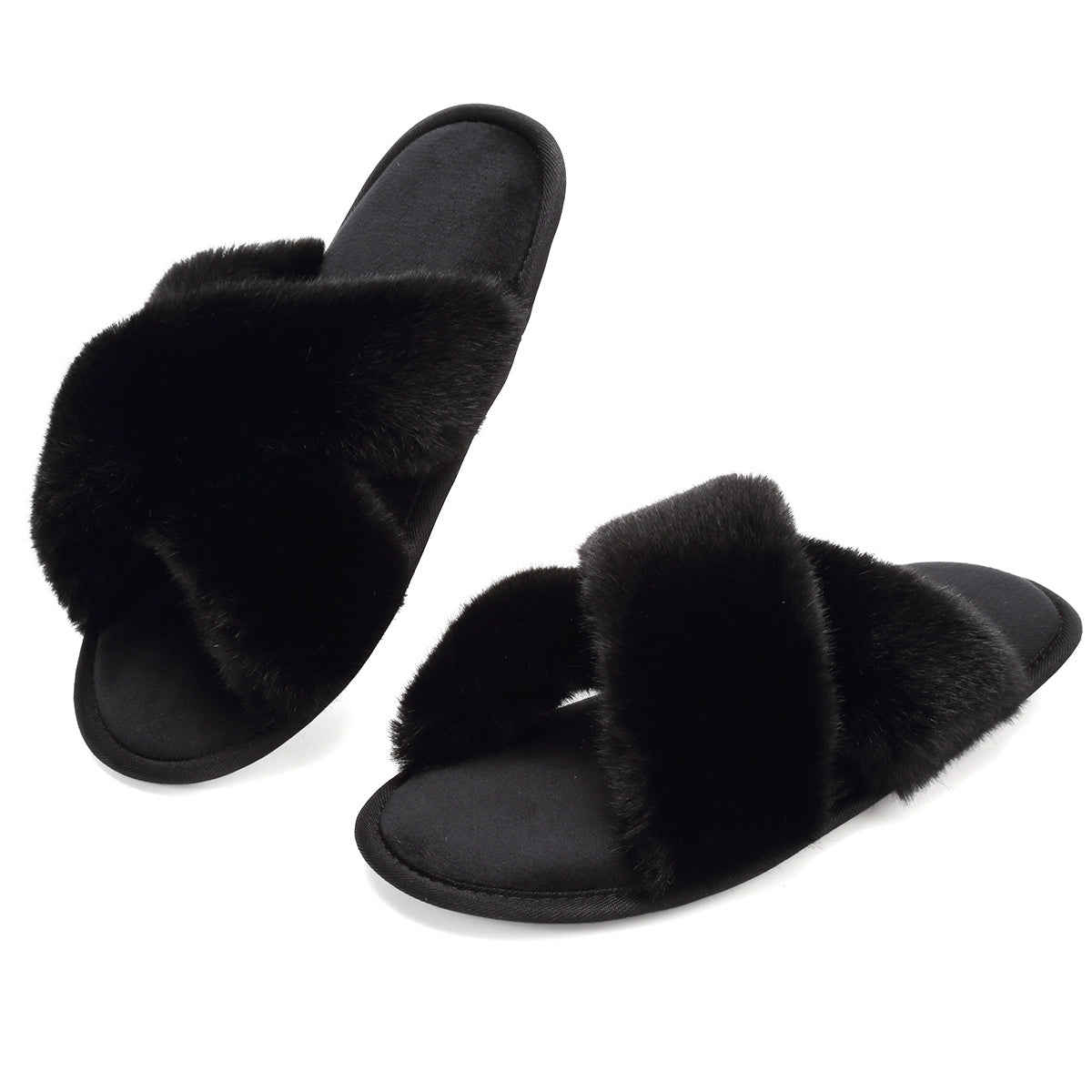 Women's Furry House Slippers Open Toe Slip On Comfy Indoor Shoes