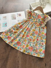 Girls' Bohemian Sundress With Ditsy Floral Print Dresses For Holiday Vacation
