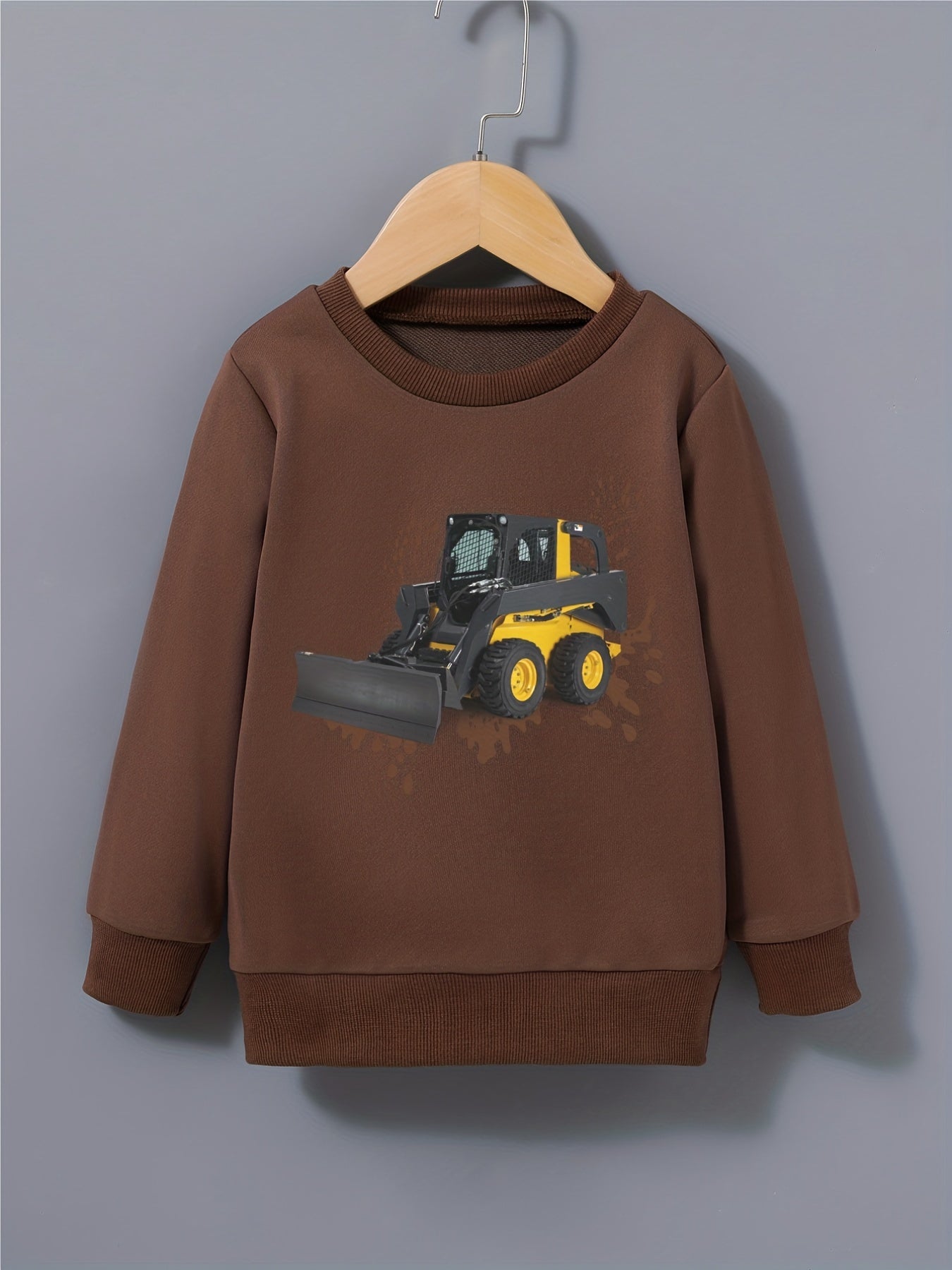 Excavator Mud Road Print Boys Sweatshirt Long Sleeve Crew Neck Tops
