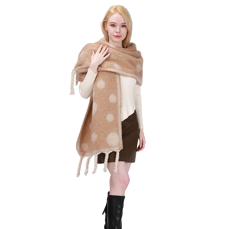 Boho Polka Dot Scarf Winter Warm Tassel Shawl