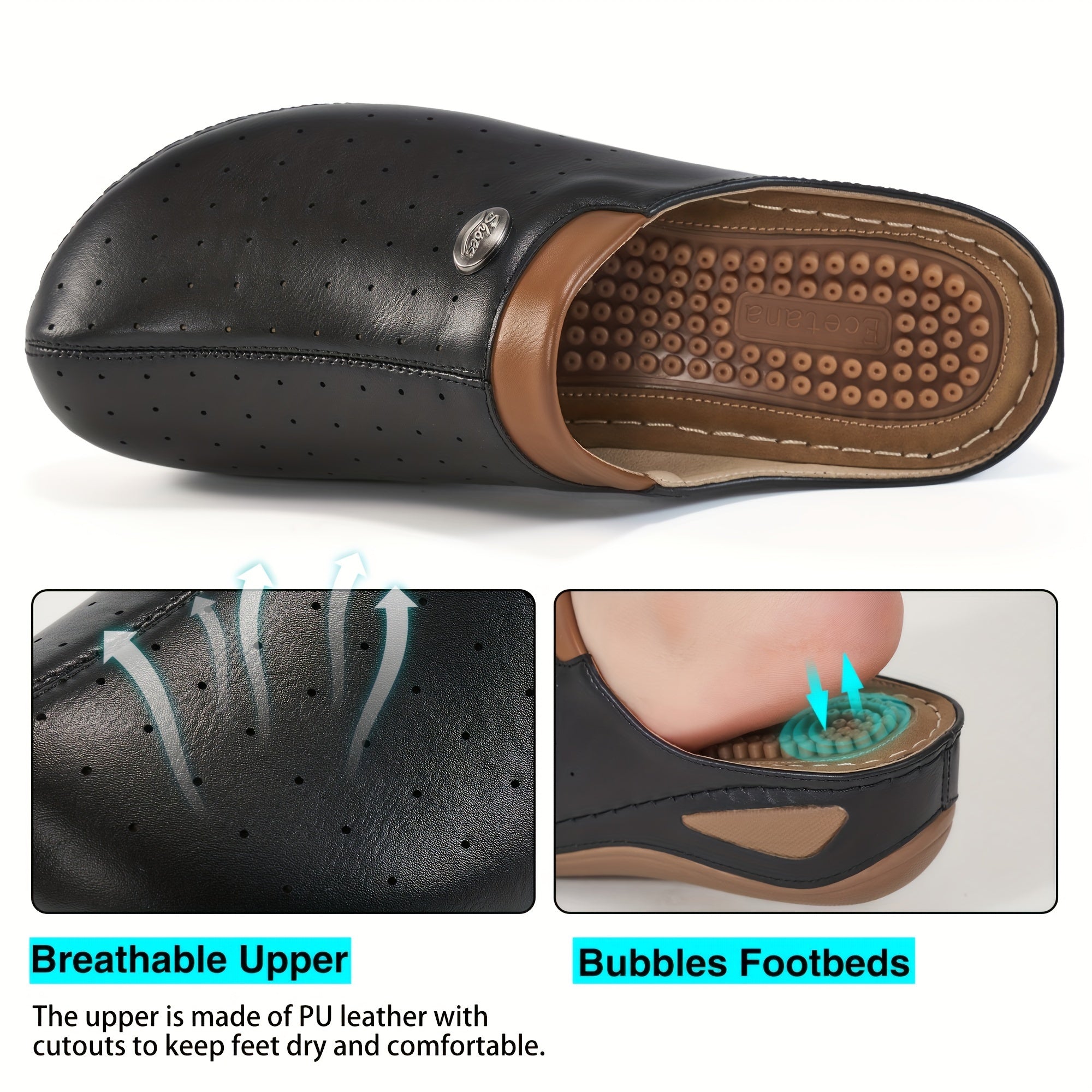 Massage Sports Sandals Faux Leather Round Toe Wear Resistance Non Slip Slides