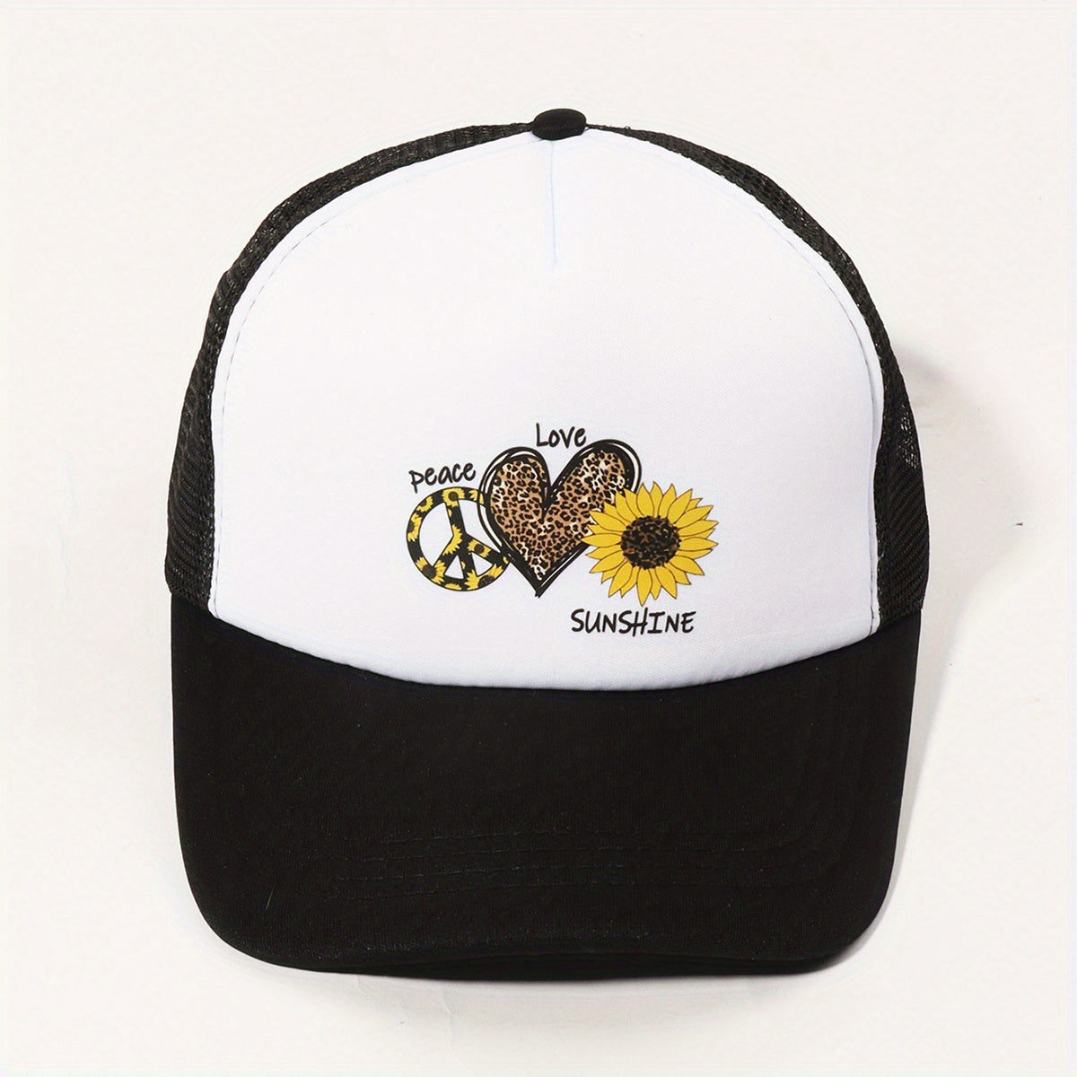 Leopard Sunflower Print Trucker Hat & Baseball Cap