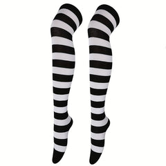 5 Pairs Striped Thigh High Socks Cosplay Over The Knee Socks