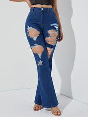 Destroyed Legs Stretchy Bootcut Jeans High Waist Distressed Ripped Flare