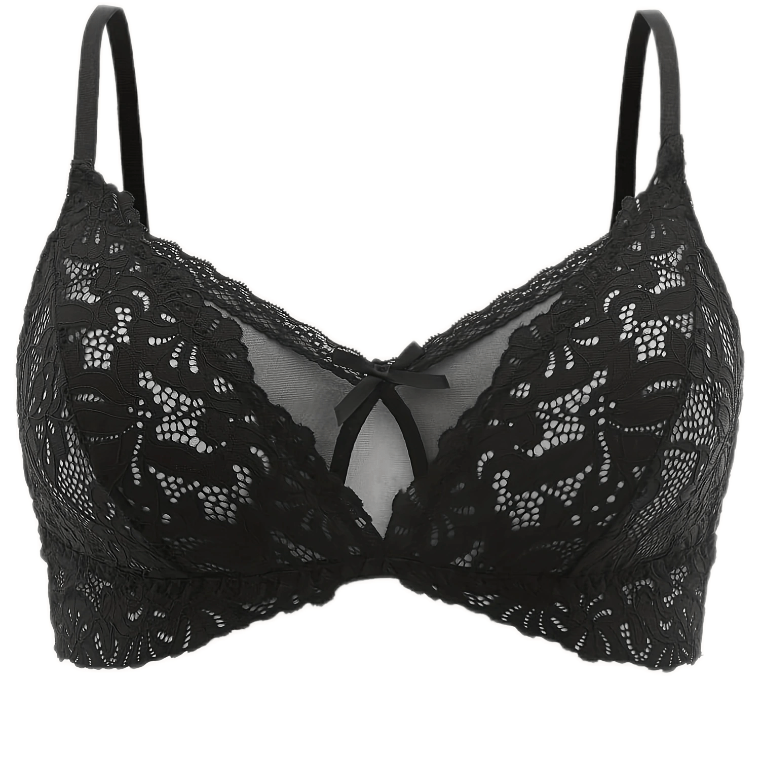 Solid Floral Jacquard Cut Out Lace Bra Plus Size