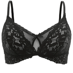 Solid Floral Jacquard Cut Out Lace Bra Plus Size