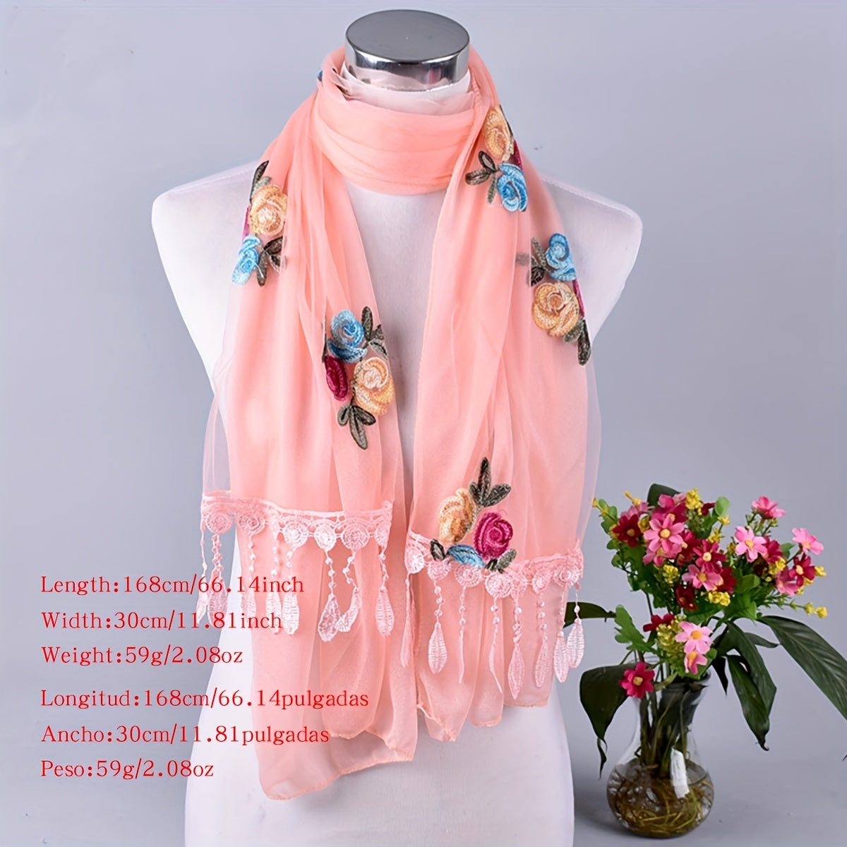 Flower Embroidery Tassel Scarf Boho Lace Shawl Head Wrap