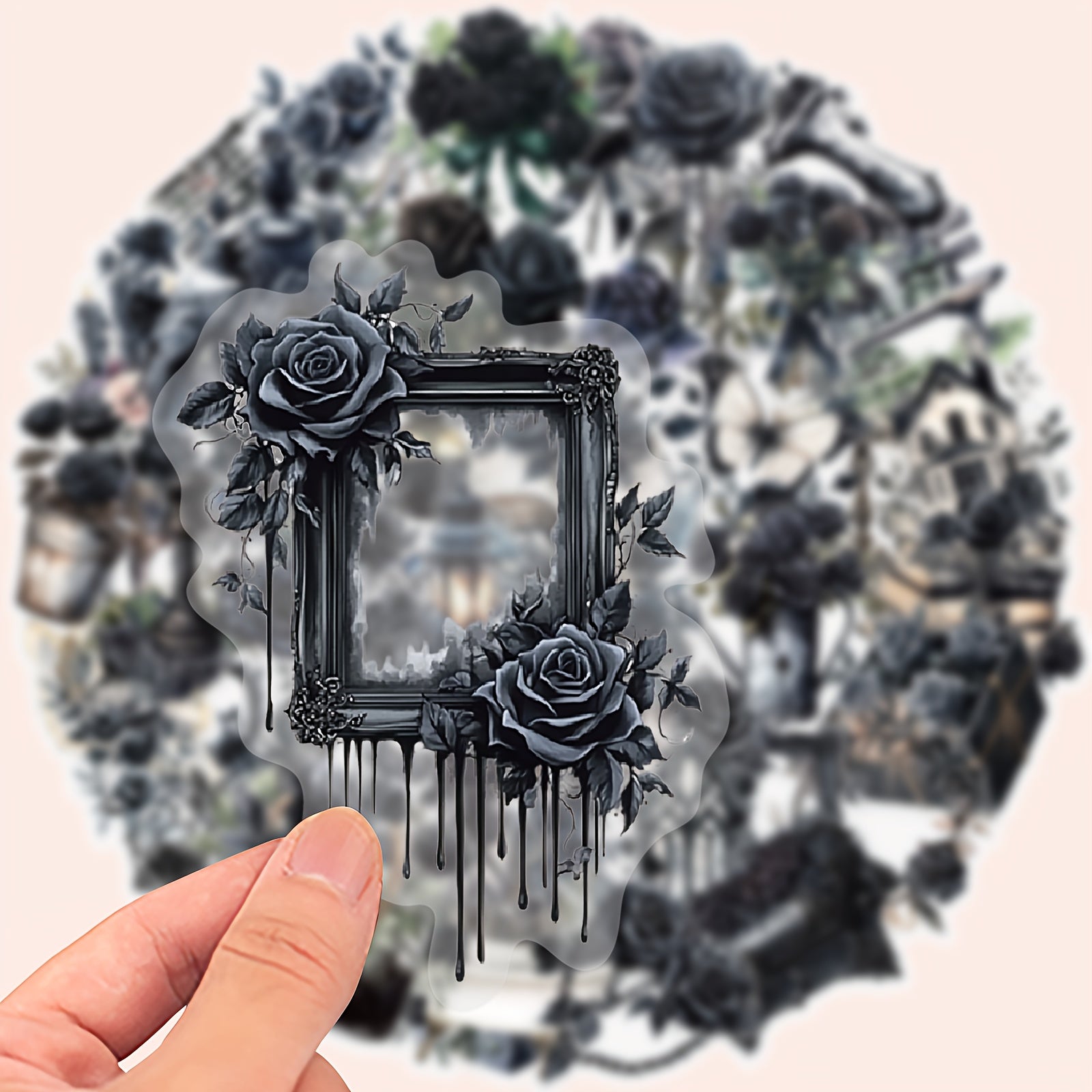 50pcs Rose & Vintage Newspaper Vinyl Stickers Reusable