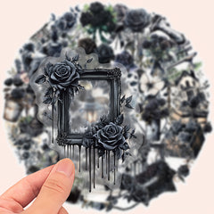 50pcs Rose & Vintage Newspaper Vinyl Stickers Reusable