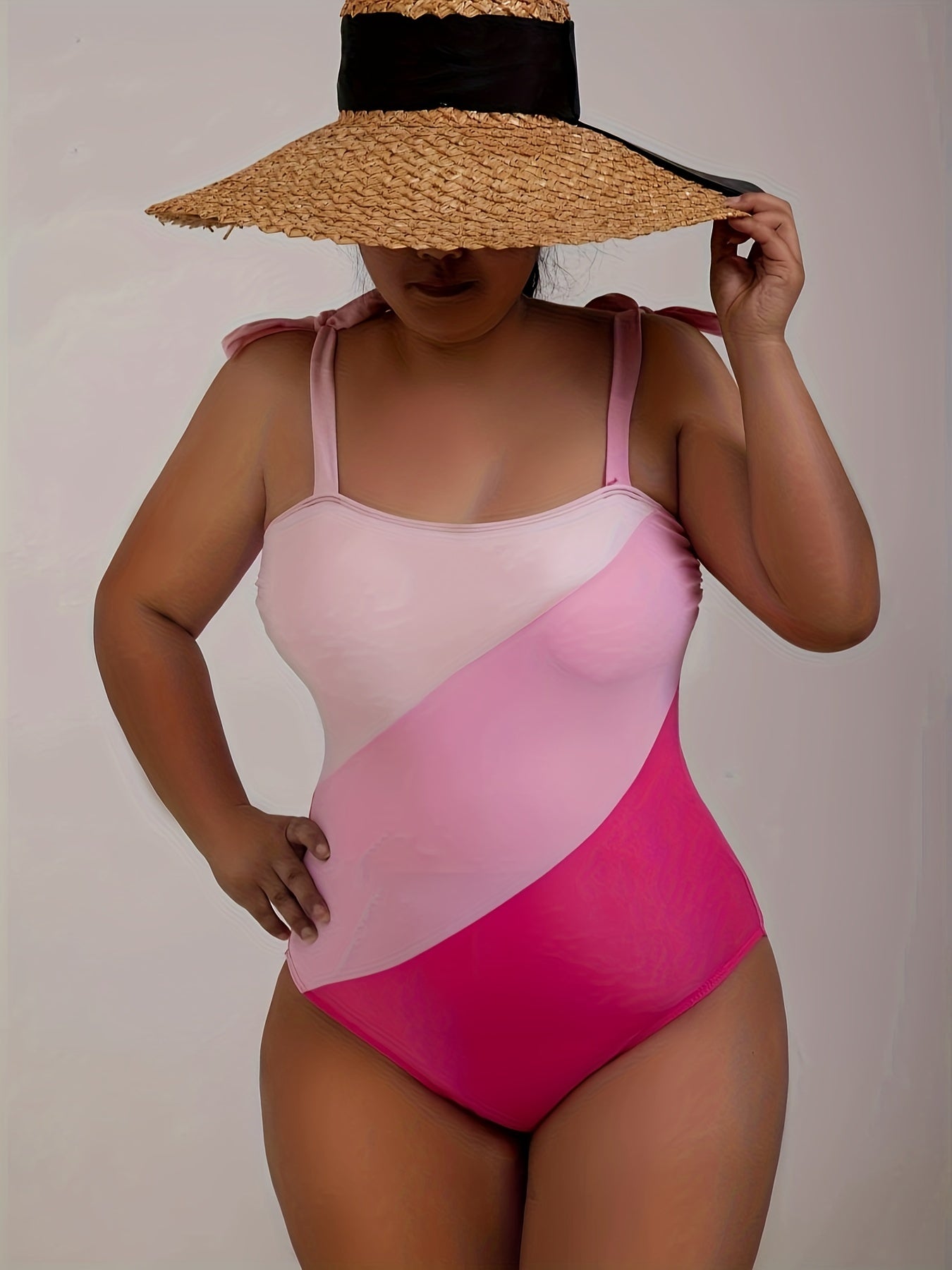 Colorblock Tie Shoulder One Piece Swimsuit
