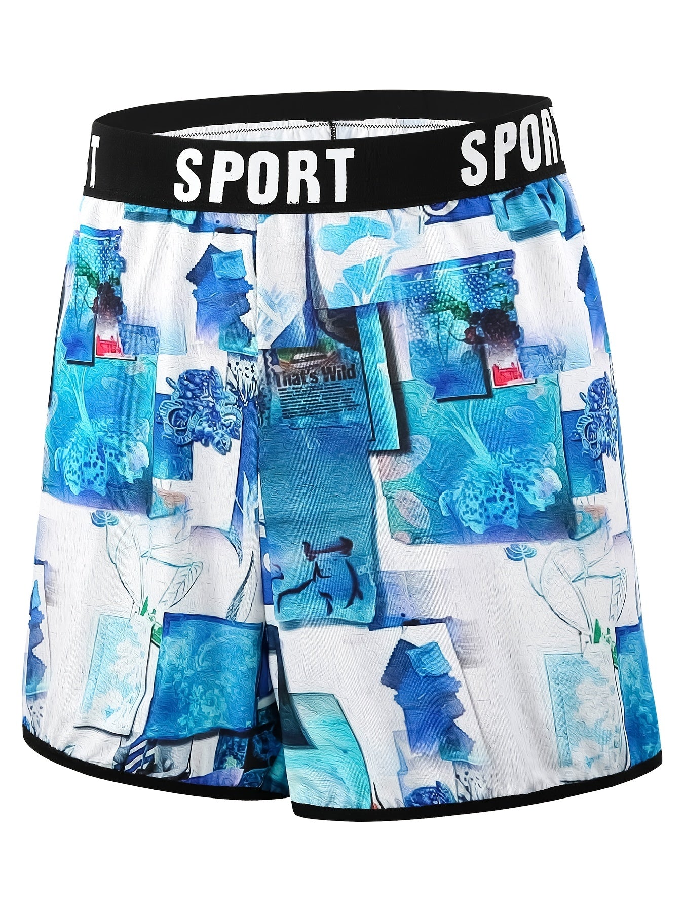 Sea Print Racer Back Bra & Shorts Set Plus Size Women's Sporty Underwear
