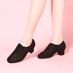Sequined Latin Dance Shoes Thick Heeled Professional Dance Shoes