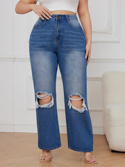 Ripped High Rise Loose Fit Jeans