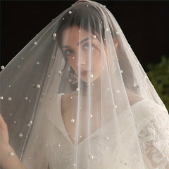 Bridal Pearl Lace Edge Head Veil Wedding Hair Accessories