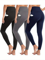 3pcs Women's Leggings with Pockets High Waisted Tummy Control