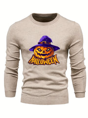 Cartoon Pumpkin Jack O Lantern With Wizard Hat Slim Fit Sweater
