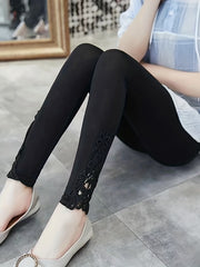 Floral Lace Panel Skinny Leggings Stretchy Casual Leggings