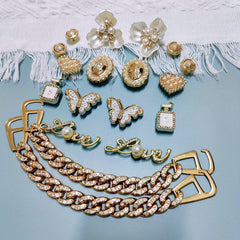 18pcs Style Hole Shoes Golden Butterfly Rhinestone Chain Access