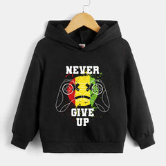 Boys Gamepad Hoodie NEVER GIVE UP Print Long Sleeve Sweatshirt