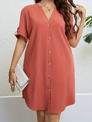 Plus Size Casual Dress Stand Collar Knee Length Dress