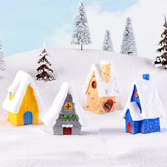 4pcs Mini Christmas Snow House Ornaments Micro Landscape Party Decoration