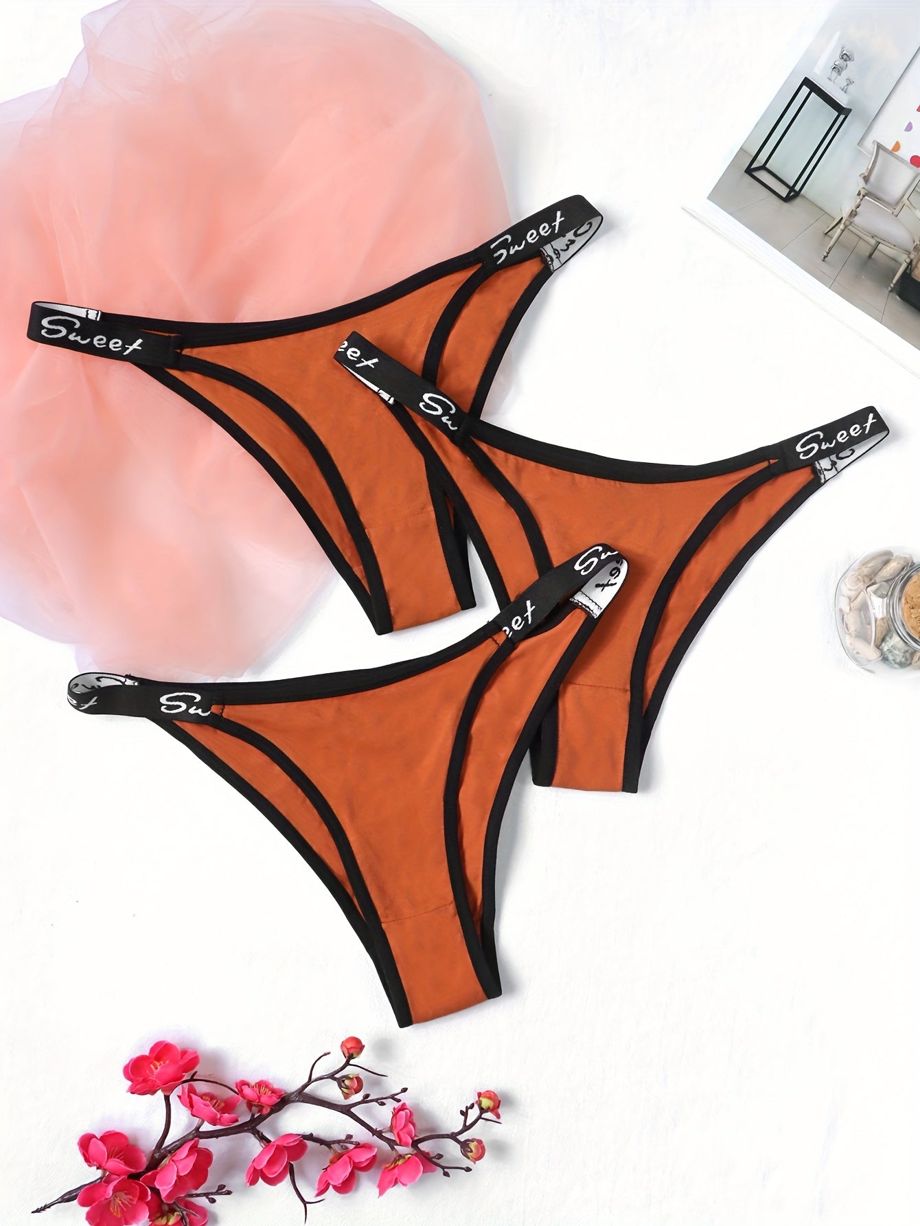 3pcs Letter Print Panties Low Waist Intimates Women's Lingerie