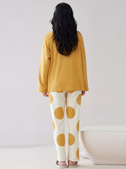 Cartoon Print Pajama Set Long Sleeve Crew Neck Top & Elastic Waistband Pants