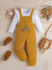 Toddler Girl's Unicorn Pattern 2pcs Top & Overalls Set for Spring Fall