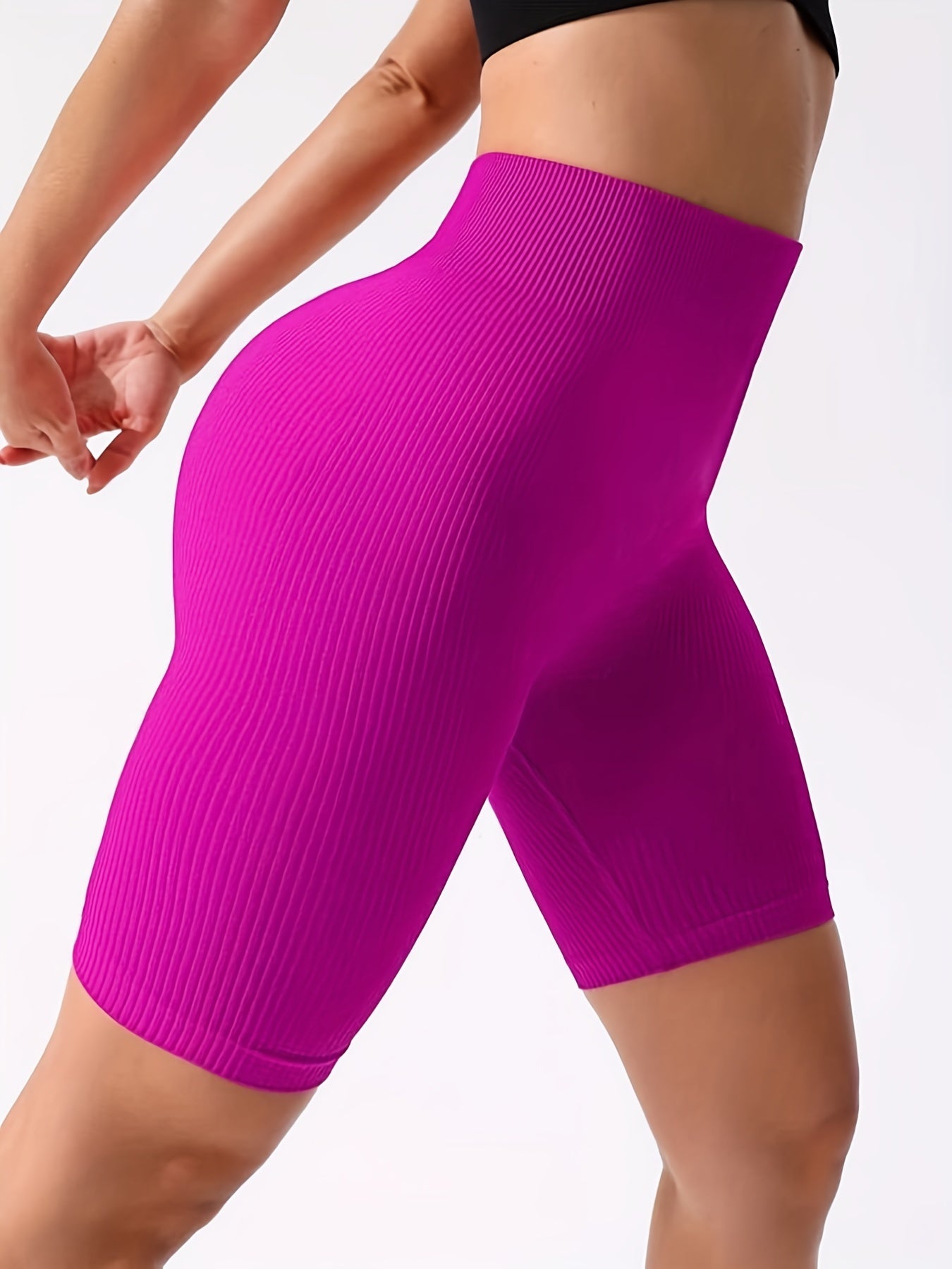 Ribbed Yoga Shorts Tummy Control High Waist Running Women's