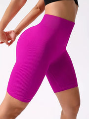 Ribbed Yoga Shorts Tummy Control High Waist Running Women's