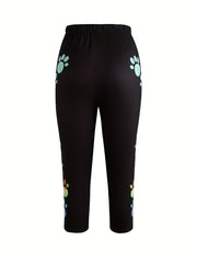 Dog Paw Print Skinny Capris Leggings Women's Clothing