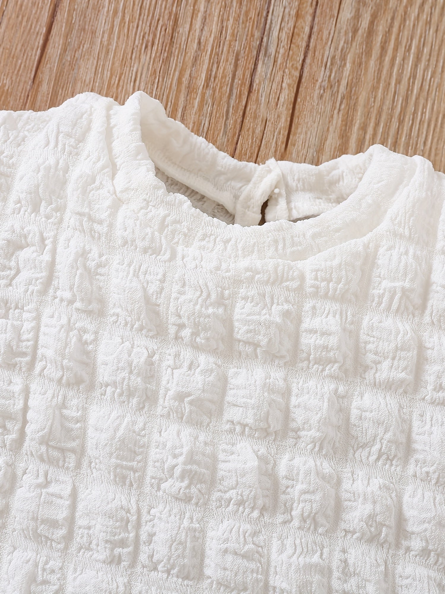 Girls Summer Frilled Trim Puff Blouse Round Neck Short Sleeved T-Shirt