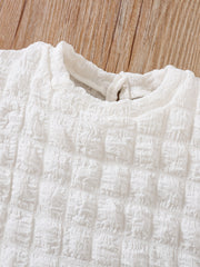 Girls Summer Frilled Trim Puff Blouse Round Neck Short Sleeved T-Shirt