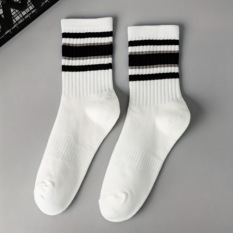 5 Pairs Striped Crew Socks for Women