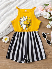 Girls Daisy & Butterfly Striped Halter Rompers for Beach Vacation