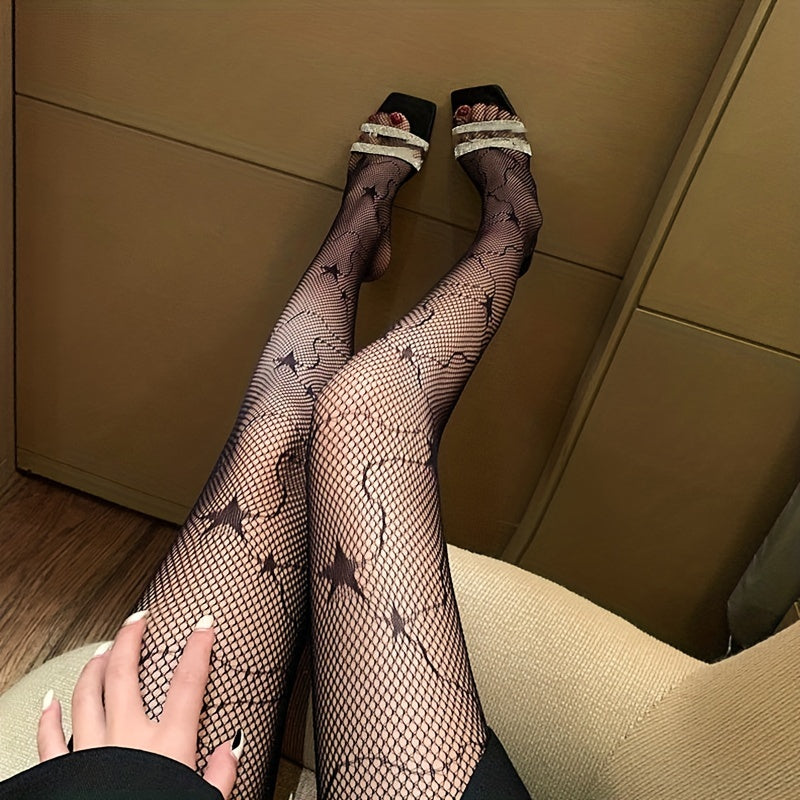 Star Pattern Fishnet Pantyhose Hollow Out Sheer Mesh Women's Stockings