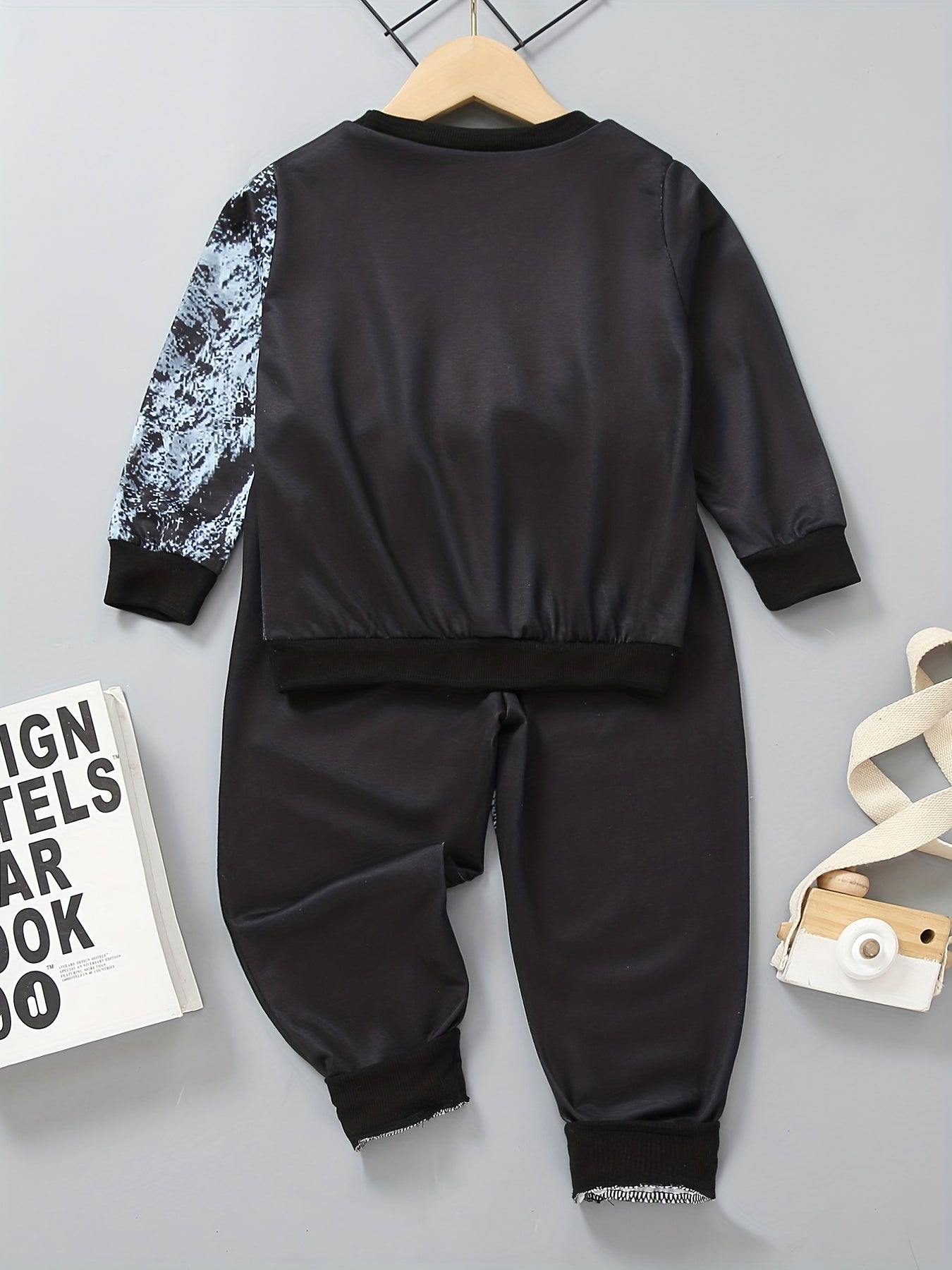 Boys 2pcs Lion Print Sweatshirt & Sweatpants Set for Spring Fall