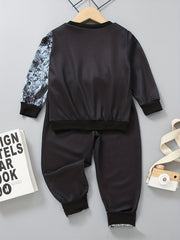 Boys 2pcs Lion Print Sweatshirt & Sweatpants Set for Spring Fall