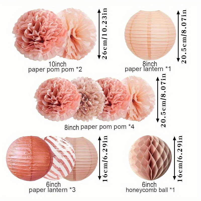11pcs Rose Golden Paper Ball Lantern Party Decor