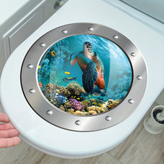 Cartoon 3D Turtle Diving Mirror Toilet Sticker