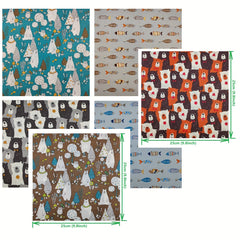 6pcs Bear Animal Pattern Quilting Fabric Cotton DIY Doll Clothes Fabric